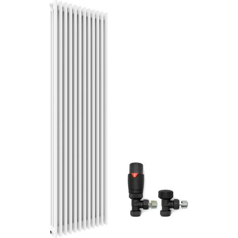 ELEGANT Traditional Radiator 1800 x 560 mm White Cast Iron Triple Radiator Vertical Panel Radiators 3 Column and Anthracite Thermostatic Radiator Valves (1/5)