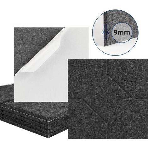 Lot de 12 panneaux acoustiques auto-adhésifs, rembourrage insonorisant en polyester, panneaux muraux insonorisants haute densité, 30 x 30 x 1 cm, gris (1/5)