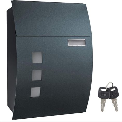 Boîte aux Lettres Murale, avec fenêtres de visualisation, Emplacement pour nom, 2 clés, Facile à Installer, Gris Anthracite