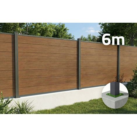 Verbundzaun 6 m STOCKHORN H.150 cm auf Platte Teak