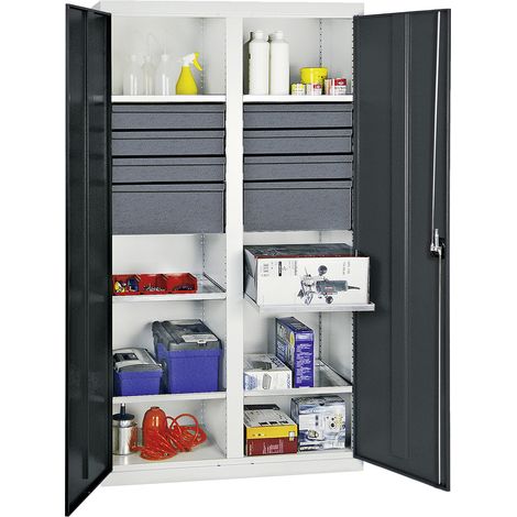 Stumpf Gabinete de herramientas y materiales Serie 3000 gris claro / gris antracita + 6 cajones 100 mm + 2 cajones 200 mm + divisor central + 6 estantes extraíbles - 300