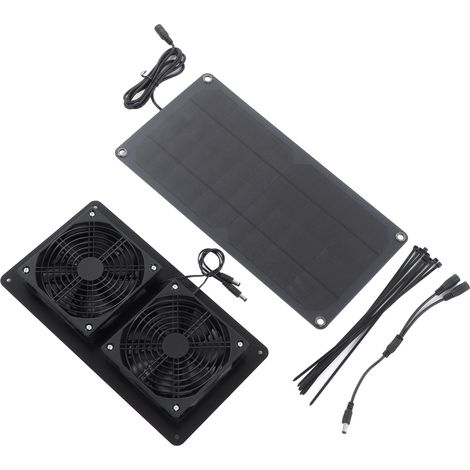 Ventilateur Solaire 10W Double Ventilateur Puissant Extraction Air Refroidissement Panneau Solaire pour Abri Chien Poulailler (1/5)