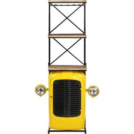 Étagère à Bouteilles en Bois de Manguier Massif, Meuble Bar Design Tracteur Jaune 49x31x172 cm, Rangement Alcool Robuste et Décoratif pour Salon ou Cuisine (1/5)