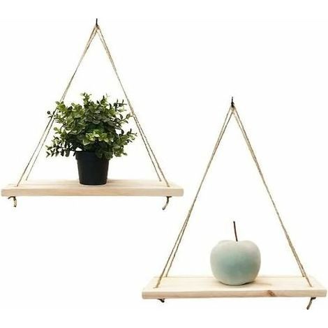 Set of 2 - Hanging Wall Shelf - Trendy Decoration in Recycled Wood - Hook Included - Pine Wood - 35 cm x 14 cm - Handcrafted in France (1/5)