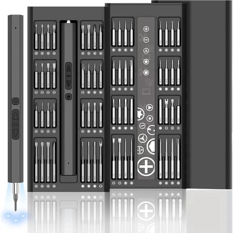 Kit de tournevis électrique rechargeable 66 en 1 avec lumières LED pour appareils électroniques (lunettes, montres, téléphones), perceuse-visseuse électrique magnétique. (1/5)