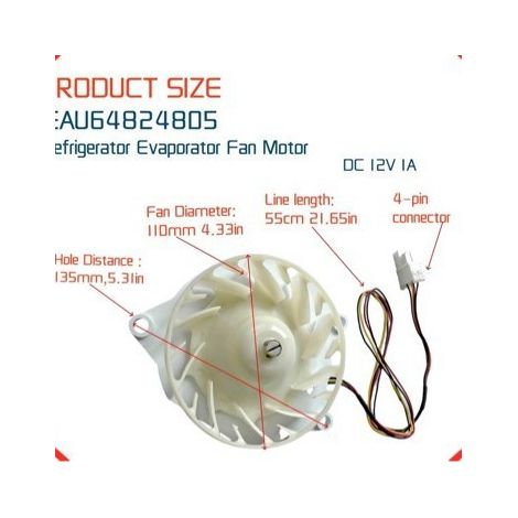 The EAU64824805 refrigerator evaporator motor is suitable for LG refrigerators, including the DC12V freezer fan motor. (1/4)