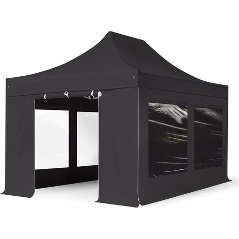 3x4,5 m Faltpavillon PROFESSIONAL Alu 40 mm, Seitenteile mit Panoramafenstern, schwarz