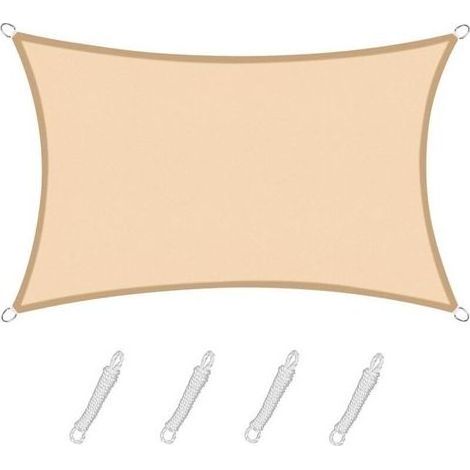 Rechteckiges Sonnensegel 3 x 5 m, sandfarben, wasserdichtes Material, 95 % UV-Schutz, für den Außenbereich, Garten, Terrasse, Pool (1/5)