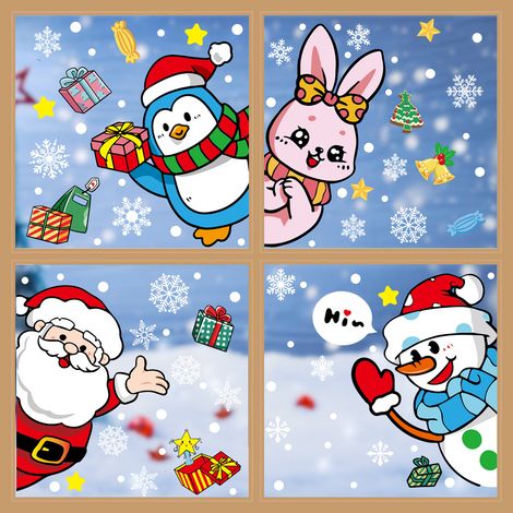 Autocollants statiques Père Noël, autocollants de Noël, autocollants pour vitrines, décorations de Noël, stickers pour fenêtres