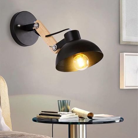Nordique Moderne Minimaliste Led Applique Murale Créative Applique Murale Couloir Étude Chambre De Chevet En Fer Forgé Bois Lampe Télescopique (Le noir) (1/5)