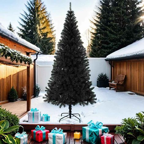 Albero di Natale  Albero natalizio  Albero festivo Artificiale Sottile con Base Nero 210 cm PVC (1/5)