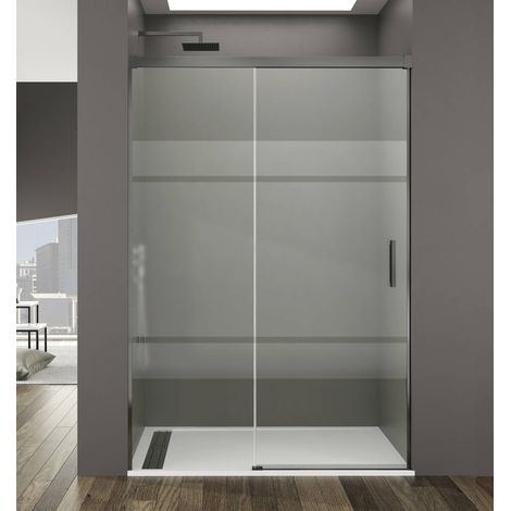 GME BASIC Mampara Frontal Ducha Corredera 1F+1C Titanio Vidrio Decorado - Medida: 105-110 cm - ref: FBTT110S