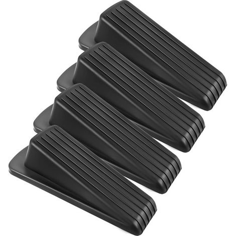 Juego de 4 cuñas de goma negras resistentes y apilables para topes de puerta y suelo (1/5)