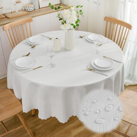 Nappe de table ronde en jacquard 160 cm Blanc, imperméable, facile d'entretien