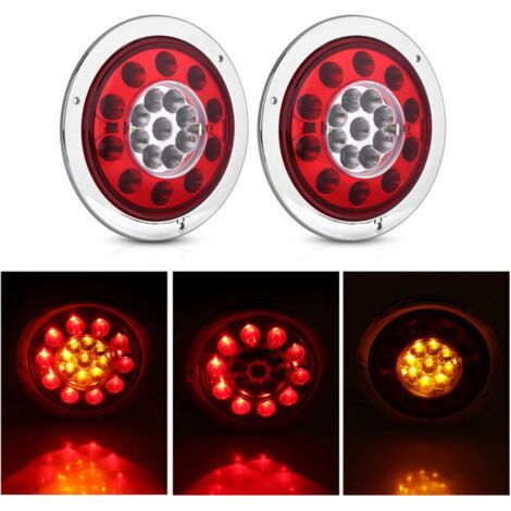 Paire de 4,3 pouces rond 19 LED camion remorque frein arrêt tourner feu arrière Chrome anneau double couleur