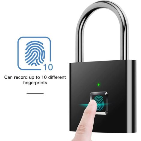 Cadenas à Empreintes Digitales, Serrure Rechargeable USB de sécurité Keyless de Sécurité Imperméable d'IP67 pour Utilisation en Intérieur Et En Plein Air, noir MNS (1/4)