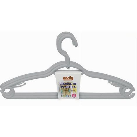 TRADE SHOP - Set 3 Pz Grucce Plastica Stampelle Appendi Abiti Pantaloni Giacche Grigio 79330 -