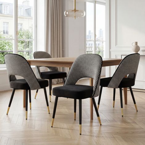 Wahson Lot de 4 Chaises en Velours, Chaises de Salle a Manger Pied Métal, Chaises Moderne Pour Cuisine, Noir