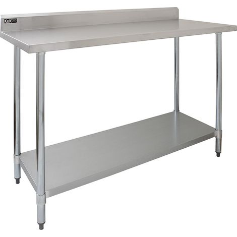 Table de Préparation en Inox 120cm Cuisine Restaurant Cantine Surface Plan de Travail Pour Aliments [Hauteur Ajustable et 2 Chiffons Microfibres INCLUS] Capacité de 250 KG
