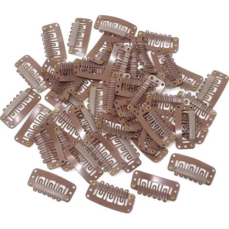 Extension per capelli con clip, base in silicone, presa sicura, 2,8 cm, marrone, 100 pezzi (1/2)