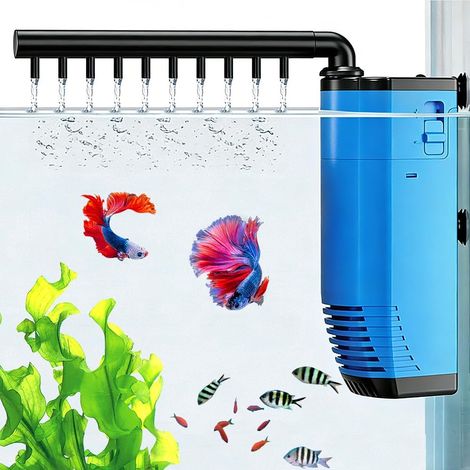 Filtre d'aquarium, 3 en 1, pompe de filtration intégrée 3 W, design à faible bruit avec tige de pulvérisation, 210 l/h, avec fonction d'oxygénation pour aquarium de 30 à 80 L, pour aquarium, tortue (1/5)