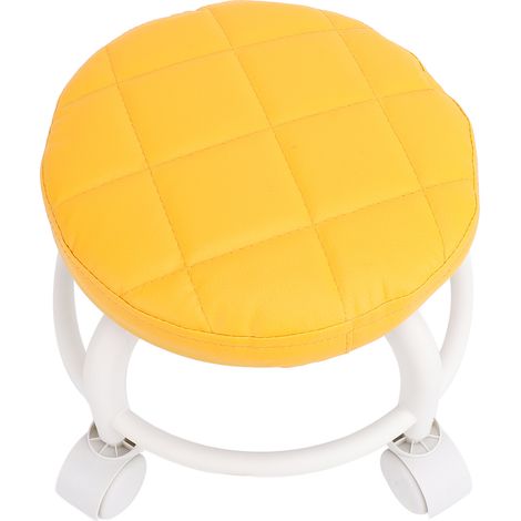 Tabouret bas pivotant à roulettes en cuir PU, silencieux, couleur orange. Idéal pour la maison, le bureau, le garage ou l'atelier. (1/5)