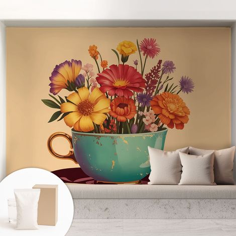 Carta Da Parati Non Tessuto - Con Colla Gratuita - Con Motivi Moderni - Design Elegante Per Pareti Un bouquet colorato 208x146 cm (1/5)