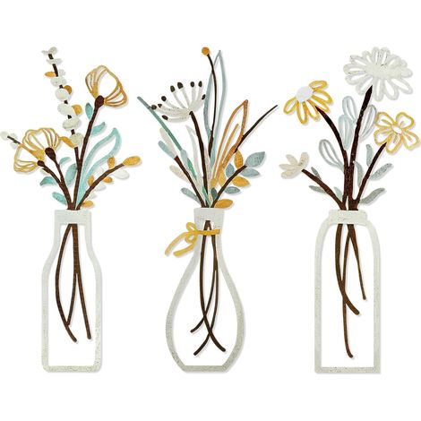 3 Pièces Or Décoration Murale en Métal Décoration Murale de Fleur en Métal Murale en Fil de Fleurs Décoration Moderne pour Chambre Salon Bains Galerie 35x15CM (1/5)