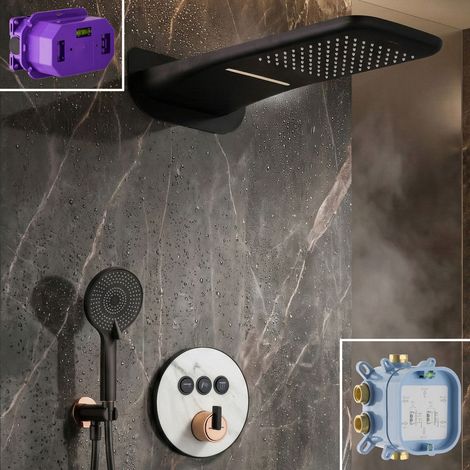 PaulGurkes Ensemble de Douche Noir Mat Rosé Encastré Cascade Select (1/5)