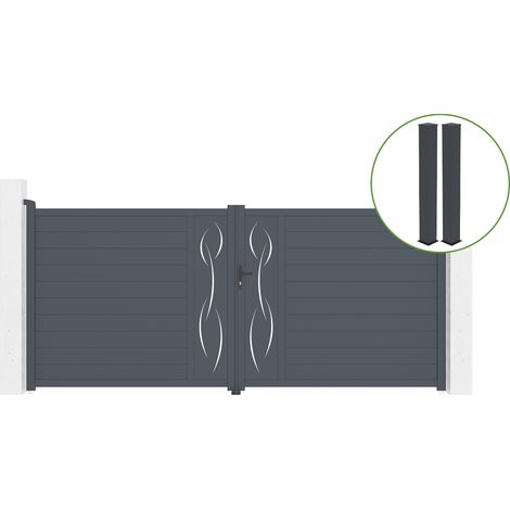 Puerta abatible 4m LIFE Al.180cm aluminio gris + 2 postes 20x20cm Al.190cm (1/5)