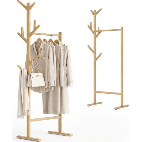 Stand Appendiabiti Attaccapanni Quercia in Legno Bambù con 8 Ganci 65x40x170 cm (1/5)