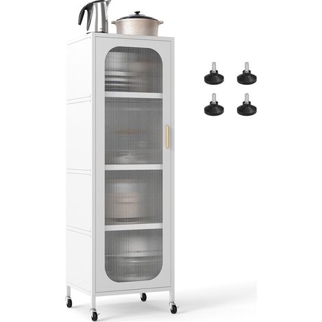 COSTWAY Mobile da Cucina in Metallo a 5 Ripiani, Credenza Salvaspazio con Mensole Regolabili 4 Ruote, Base Intercambiabile e Porta Semitrasparente, Organizzatore per Sala da Pranzo, Soggiorno (Bianco) (1/5)