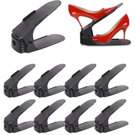 Set of 30 Adjustable Shoe Racks, Adjustable Shoe Organizer, Shoe Stacker, Adjustable Shoe Stacker/Stack, 3 Adjustable Heights (Black) (1/5)