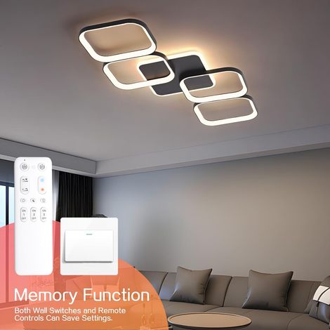Antenlicht-Plafonnier LED Dimmable 50W 2700K-6500K,50cm,Design 4 carrés,Acrylique,Télécommande,Noir,pour Salon Chambre Bureau [Classe énergétique E]