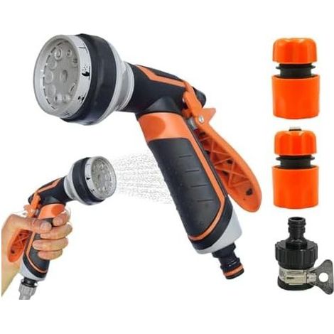 Ugello per irrigazione da giardino, ugello a spruzzo per tubo da giardino, ugello spruzzatore ad alta pressione, testina robusta, pistola ad acqua + set di guarnizioni multifunzione - (1/5)