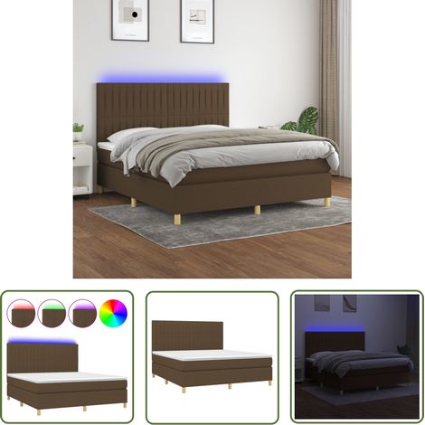 The Living Store Sommier à lattes de lit matelas et LED Marron foncé 180x200cm - Sommier Tapissier - Lit Plateforme - Lit Avec Led - Matelas À Ressorts Ensachés - Têtière Ajustable (1/5)