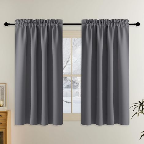 Lot de 2 Rideau Passe Tringle Tenture Opaque Décoration de Petite Fenêtre Chambre Placard/Porte/Cuisine, L106 x H213cm, Gris (1/5)