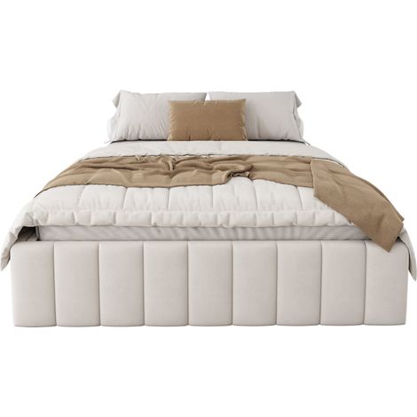 letto 140 x 200 cm in velluto beige con rete e 4 cassetti salvaspazio - CHICFURN (1/5)
