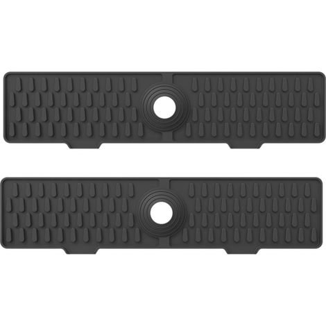 Lot de 2 tapis de robinet pour évier de cuisine, protection de séchage en silicone de 45 cm de long avec pente d'écoulement automatique, motif goutte d'eau noir (1/5)