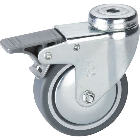 Lenkrolle TPE Rad ø 75 mm Möbelrolle mit Feststeller 50 kg mit Rückenloch (1/2)