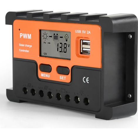Régulateur Charge Solaire PWM 20A, 12V/24V, Double Sortie USB 5V, Pour Panneau Solaire (1/5)