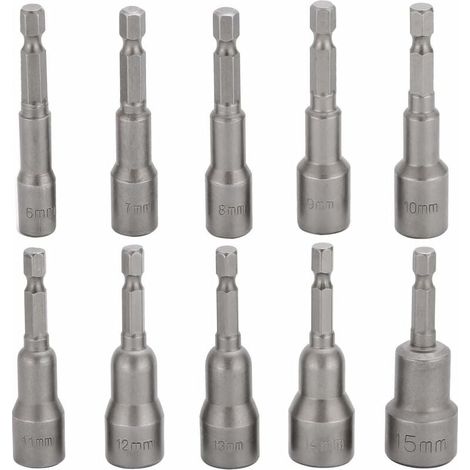 10 Pcs Embout Douille Visseuse à Choc 6-15mm Set Magnétique Hexagonale Douille Jeu de Embout Aimanté Perceuse Prise Hexagonale douille Set 1/4 Pouce pour Mandrin à Changement Rapide-LIAIKI (1/5)