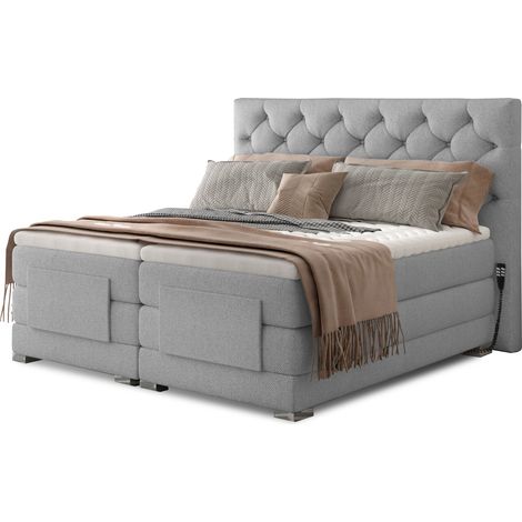 Lit continental électrique tissu gris clair avec matelas et surmatelas Karmen-140x200 (1/5)
