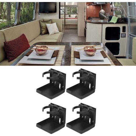 Porte-gobelet pliable et réglable, support mural en plastique, porte-bouteille pour voiture avec vis de fixation et adhésif double face. Convient aux camping-cars, voitures et bateaux. Noir. (1/5)