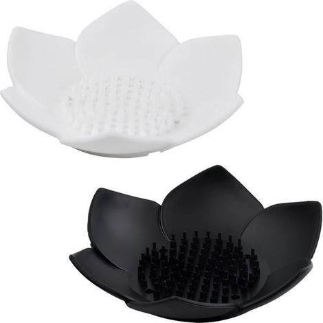 Porte-savon en silicone en forme de fleur, lot de 2 - Support souple et antidérapant avec égouttoir - Salle de bain, cuisine, lavabo (1/5)