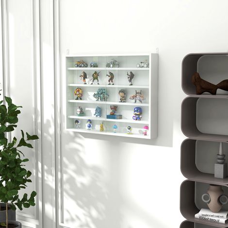 Vitrine murale avec 4 étagères réglables - 80 x 9,5 x 60 cm - en verre et carton compressé - présentoir pour collections - blanc