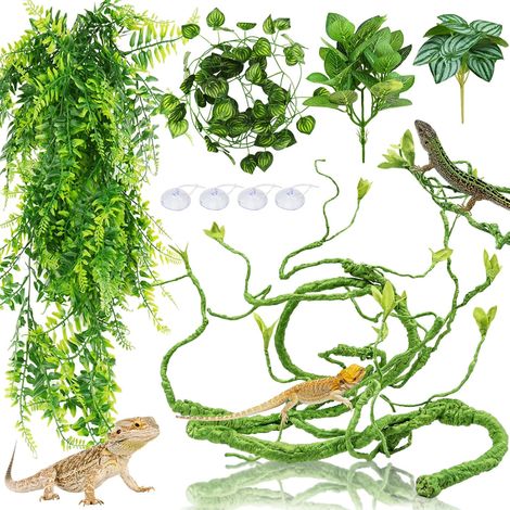 Décoration pour lézards, Plante suspendues Artificielle Terrarium Grandes Plante Vignes Terrarium Branche Decorative pour Escalade, Caméléon, Gecko (1/5)