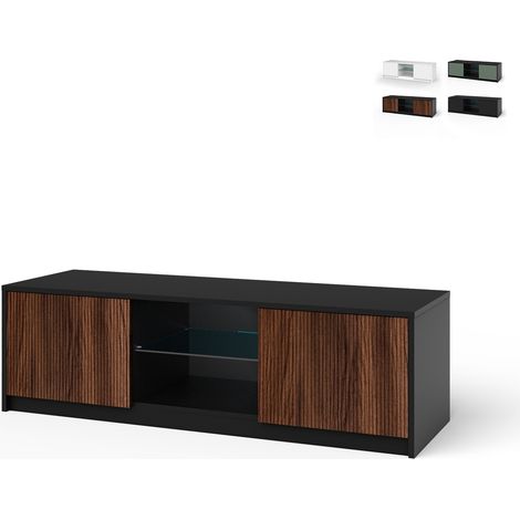 Mobile porta TV moderno con ante frontali cannettate 150x50x45cm Budapest - Marrone - Nero