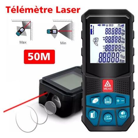 Télémètres laser 50m, Ultrixe, Ecart 2mm, 20 Données, mesure de la Distance, écran LCD, étanche Ip54,Piles non incluses (1/5)