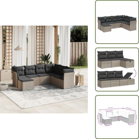 7-tlg. Garten-Sofagarnitur mit Kissen Hellgrau Poly Rattan - Garten Sofagarnitur - Garten Sofagarnituren - Outdoor Sofagarnitur - Sofagarnitur Terrasse (1/5)